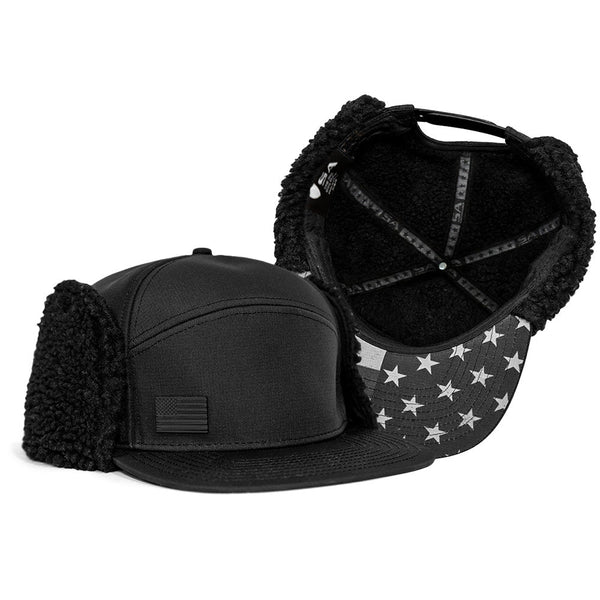 Billed Trapper Hat | Blackout American Flag