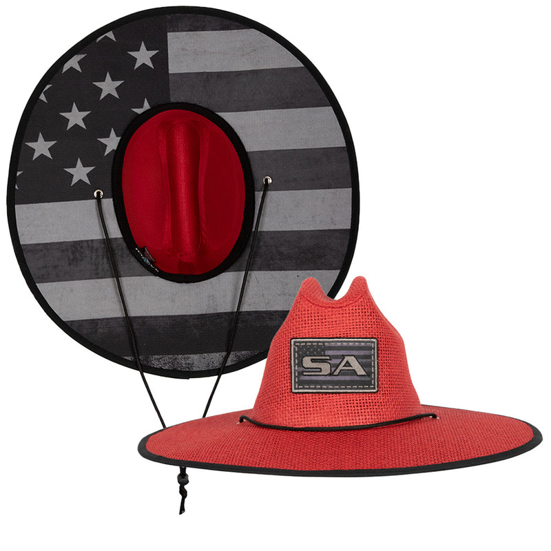 Keys Under Brim Straw Hat, Blackout American Flag