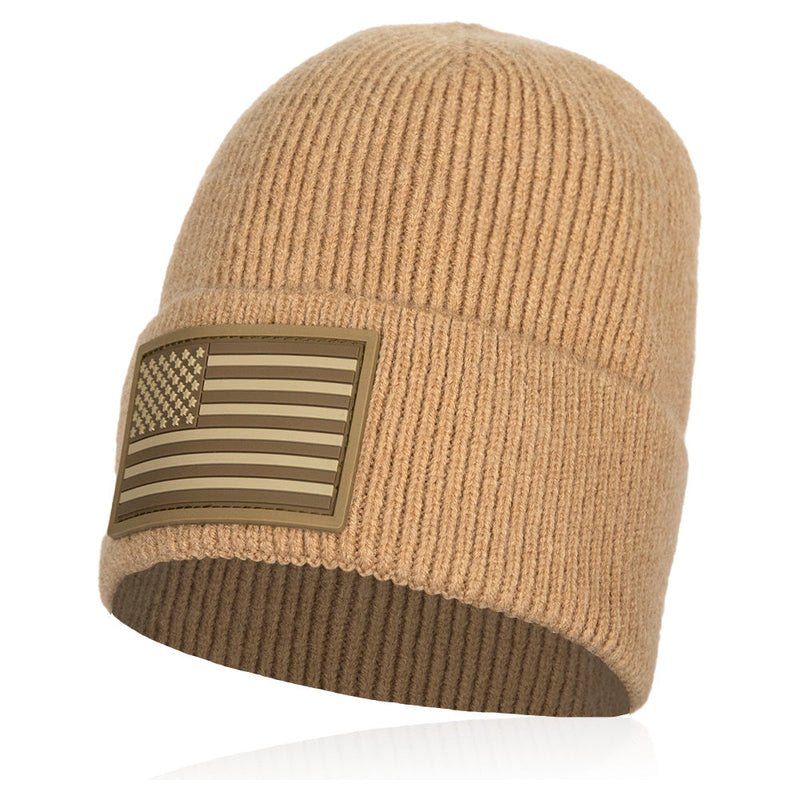 Luxe Beanie | Tonal American Flag | Sand