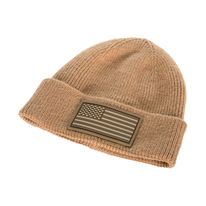 Luxe Beanie | Tonal American Flag | Sand