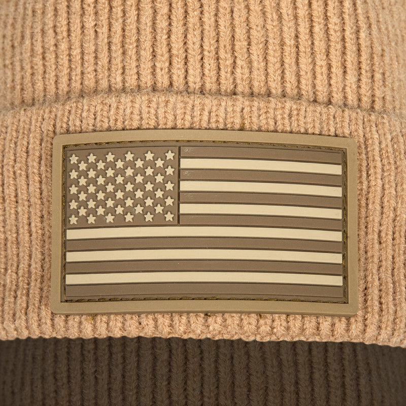 Luxe Beanie | Tonal American Flag | Sand