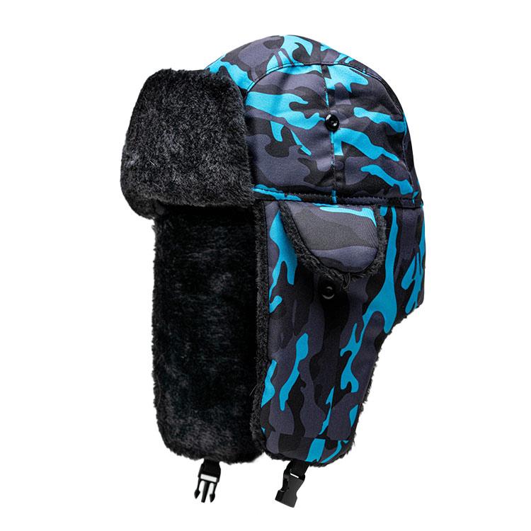 Trapper Hat | Aqua Military Camo | Black Fur