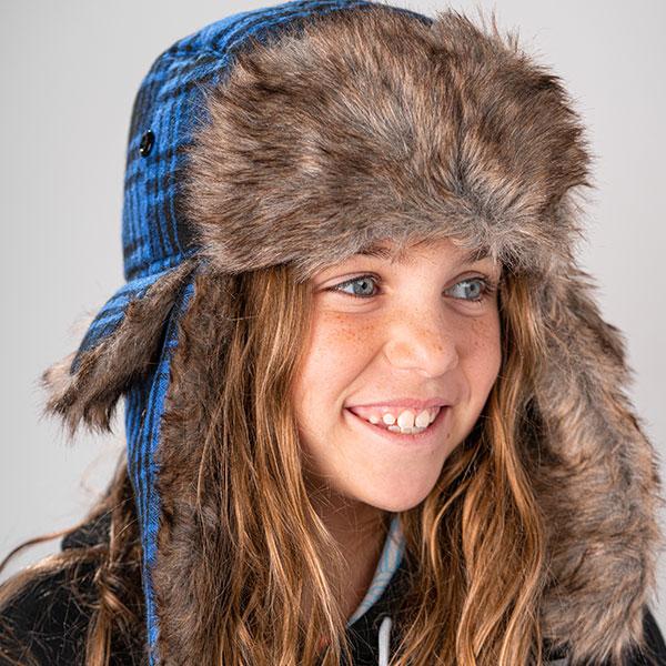 Kids Trapper Hat Flannel Blue