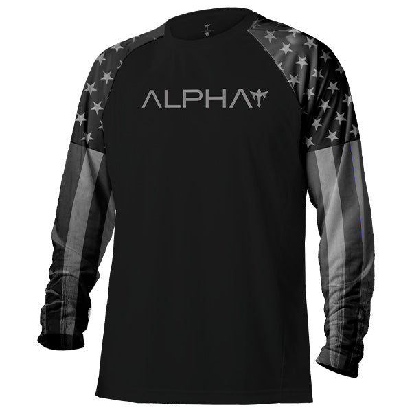 Performance Tactical L/S Mesh | Black | 2 Sleeve-B/O American Flag | Alpha