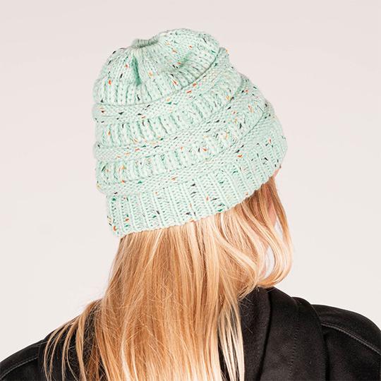 Ponytail Beanie| Mixed Light Aqua