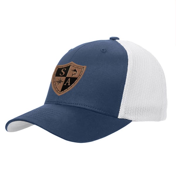 Snapback Hat | Navy & White | Leather