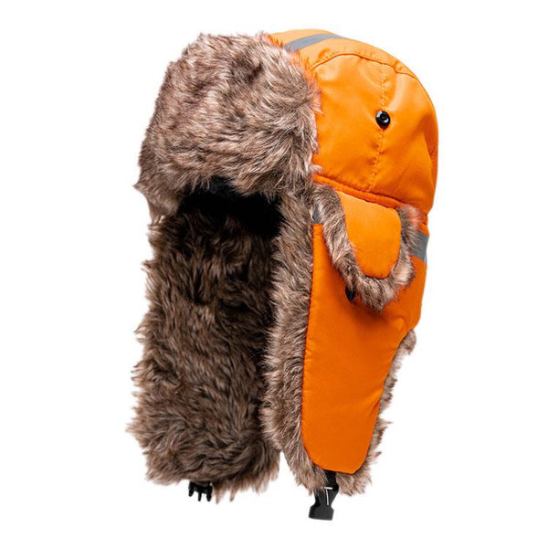 Trapper Hat | Nylon | Safety Orange | Brown Fur