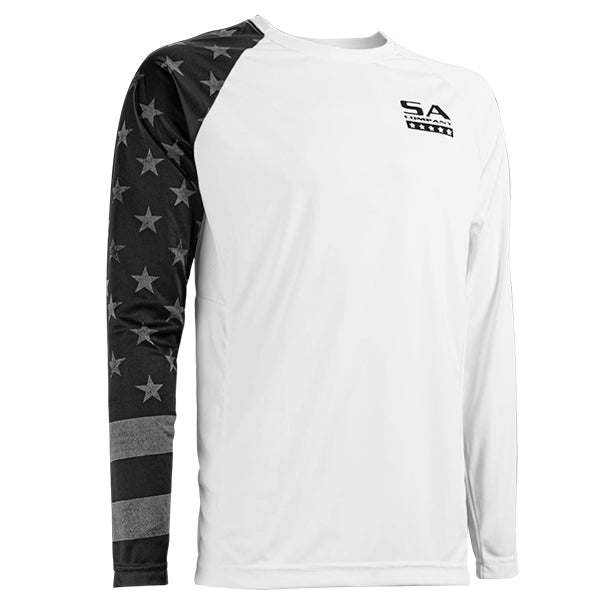 Performance Long Sleeve Shirt | White | Blackout American Flag