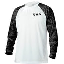 Performance Long Sleeve Shirt | White | Sleeve Blackout Digi Camo | SA Shield