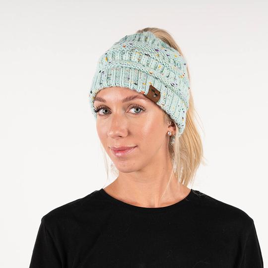 Ponytail Beanie| Mixed Light Aqua