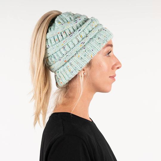 Ponytail Beanie| Mixed Light Aqua