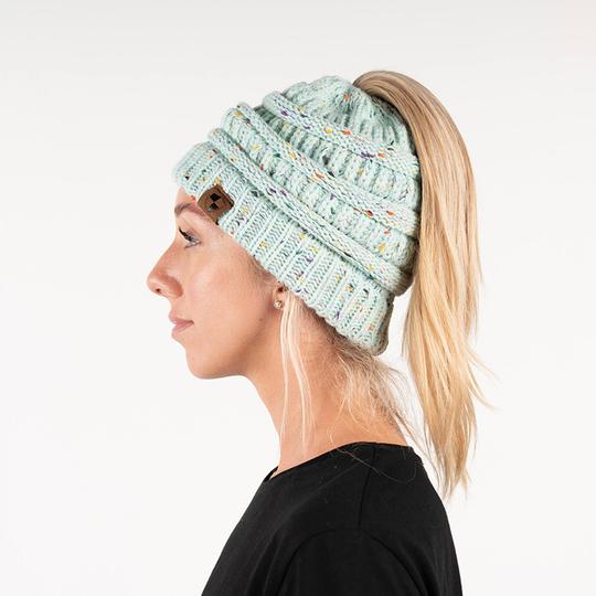 Ponytail Beanie| Mixed Light Aqua