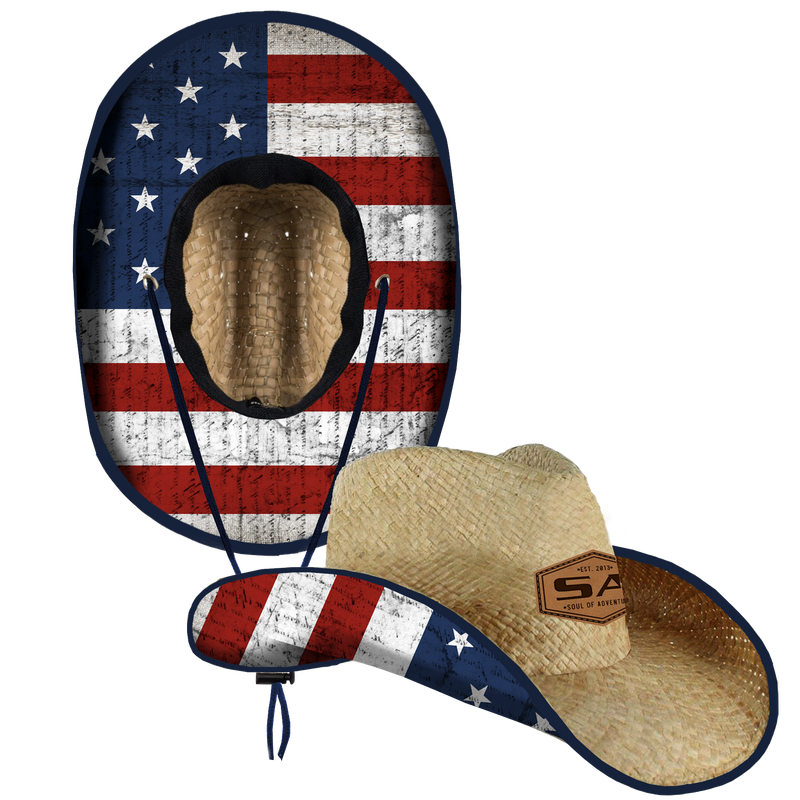 Cowboy Under Brim Straw Hat | American Flag