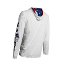 Womens Long Sleeve Hooded PERFormance Long Sleeve W/Mesh | White | Inner Hood-American Flag